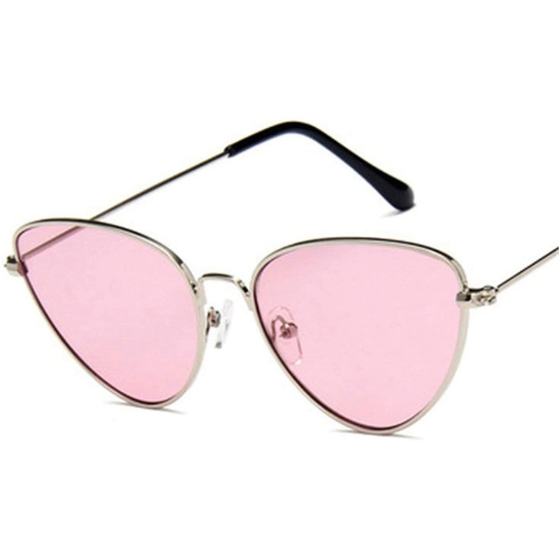 Sport Vintage Cat's Eye Sunglasses for Women Metal Resin UV400 Sunglasses - Silver Pink - CG18SZUE83Z $15.19