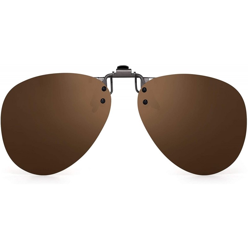 Aviator Polarized Clip on Sunglasses Frameless Flip Up Aviator Style Lens for Prescription Glasses - Brown - C318T0IWR3L $11.24