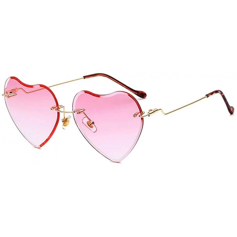 Round Heart Sunglasses for women Rimless Thin Metal Frame Heart shaped Sun glasses UV400 - Pink - CL18KGA8RN5 $12.87