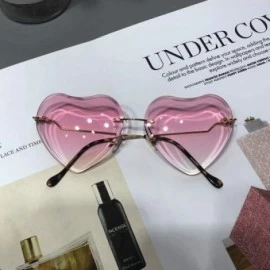 Round Heart Sunglasses for women Rimless Thin Metal Frame Heart shaped Sun glasses UV400 - Pink - CL18KGA8RN5 $12.87