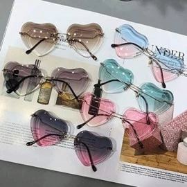 Round Heart Sunglasses for women Rimless Thin Metal Frame Heart shaped Sun glasses UV400 - Pink - CL18KGA8RN5 $12.87