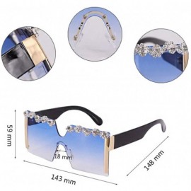 Shield Rhinestone Oversize Shield Visor Sunglasses Flat Top Mirrored Mono Lens - Blue/Diamond - CW1986UH0EO $15.47