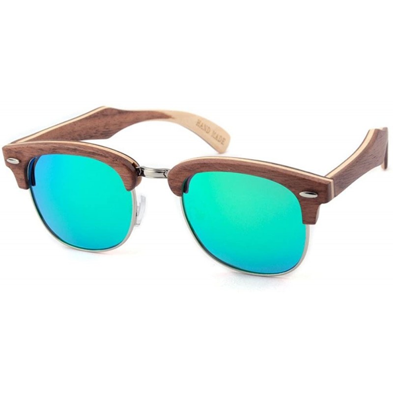 Semi-rimless Abordeaux - Unisex Wood Mirrored Semi-Rimless Sunglass - Green - CZ17Y28QUEL $44.96