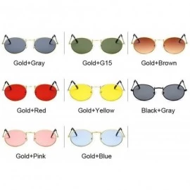 Square Fashion Women Sunglasses Famous Oval Sun Glasses Female Metal Round Frames Yellow Small Cheap Eyewear - Goldgray - C31...