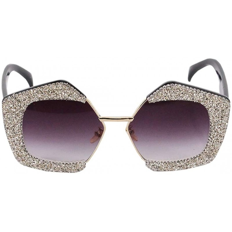 Square Sparkling Crystal Sunglasses UV 400 Protection Rhinestone Sunglasses Fashion Eyewear - Black - CH18XS646K6 $14.48