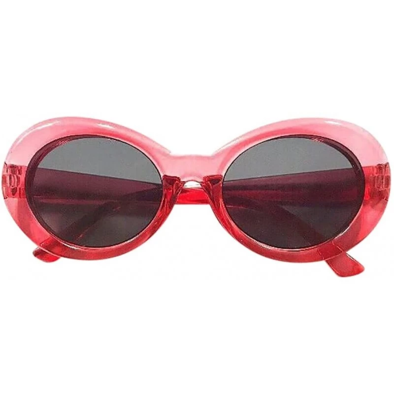 Oval Retro Vintage Clout Unisex Sunglasses Rapper Oval Shades Grunge Goggles (Clear Red) - Clear Red - CI195NKQYNE $8.14