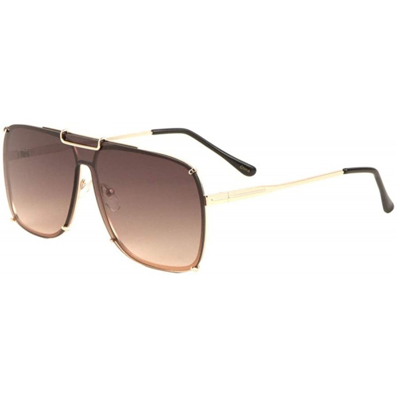 Rimless Bracket Flat Top Square Shield Sunglasses - Brown - CG197U6N9KN