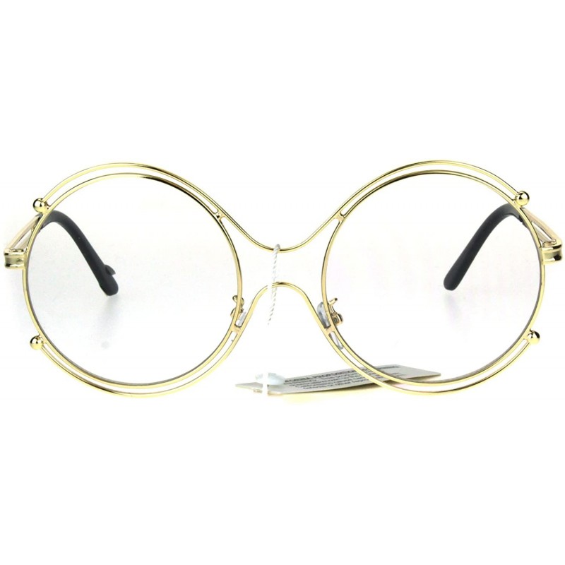 Round Womens Art Deco Futurism Oversize Round Funky Eye Glasses - Gold - CV1839KWY6Q $12.82