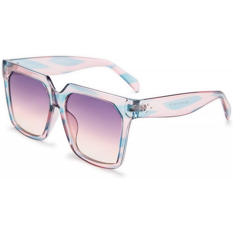 Oversized Womens Oversize Square Boyfriend Style Horned Rim Thick Plastic Sunglasses B2585 - 002 Chromatic - C7196UMKQW4 $13.74