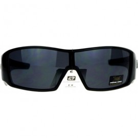 Rectangular Locs Sunglasses Mens Shield Rectangular Thick Wrap Frame Black - Shiny Black - CI18920KLA2 $7.77