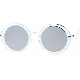 Round Womens Sunglasses Round Metal Flat Frame & Flat Lens UV 400 - White (Silver Mirror) - CD188QGENT7 $10.57