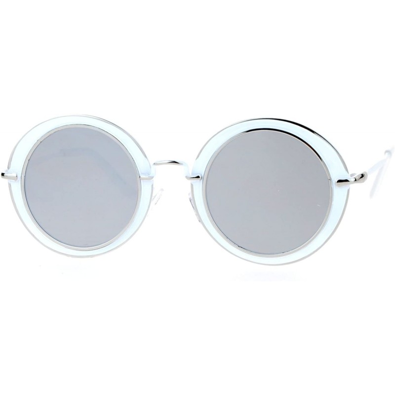 Round Womens Sunglasses Round Metal Flat Frame & Flat Lens UV 400 - White (Silver Mirror) - CD188QGENT7 $10.57