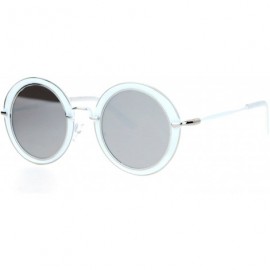 Round Womens Sunglasses Round Metal Flat Frame & Flat Lens UV 400 - White (Silver Mirror) - CD188QGENT7 $10.57