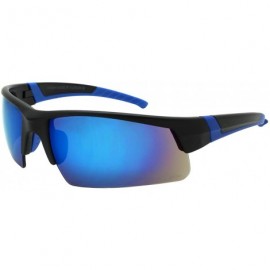 Rimless Sunglass Injection Temples Cycling Baseball - Matte Black+blue - CQ1867R5AY6 $15.22