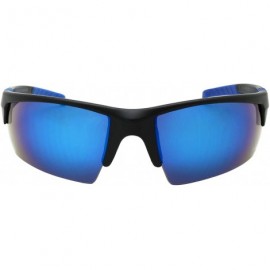 Rimless Sunglass Injection Temples Cycling Baseball - Matte Black+blue - CQ1867R5AY6 $15.22