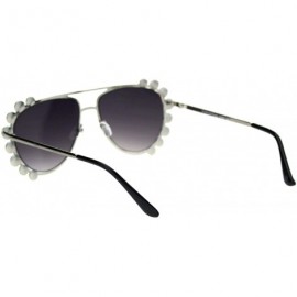 Aviator Pearl Studded Aviator Sunglasses Womens Fashion Shades UV 400 - Silver (Smoke) - CR18TQ085NS $11.76