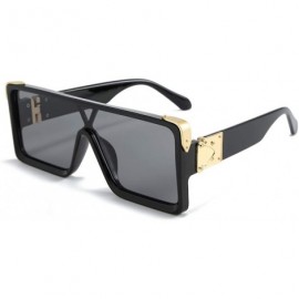 Square One Piece Square Sunglasses for Men Oversized Women Sun Glasses Retro Male Uv400 - Gold With Black - C6194XSUL8R $10.00