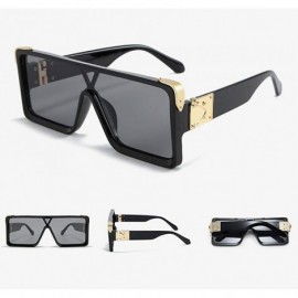 Square One Piece Square Sunglasses for Men Oversized Women Sun Glasses Retro Male Uv400 - Gold With Black - C6194XSUL8R $10.00