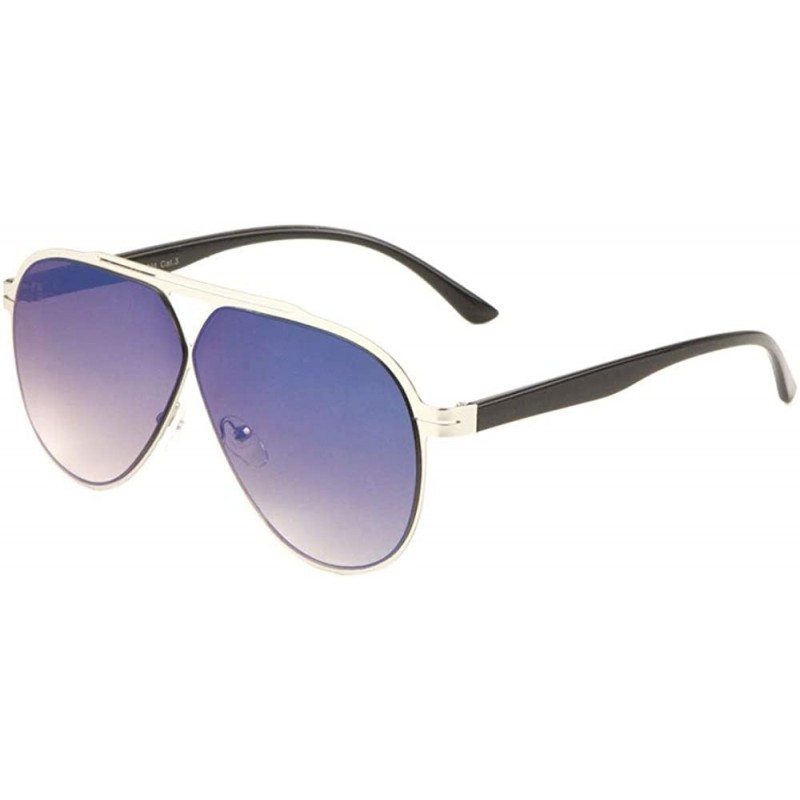 Round Color Mirror Thin Flat Frame Round Lens Triangle Shape Bridge Aviator Sunglasses - Blue - CF197Z5RE3K $14.59