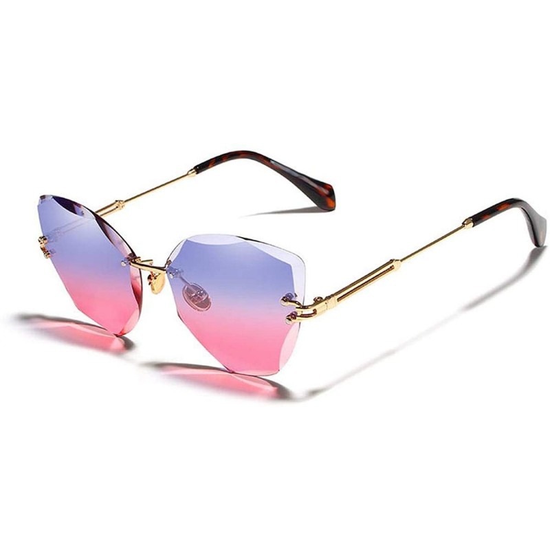 Rimless DESIGN Fashion Sun Glasses RimlWomen Sunglasses Vintage Alloy Frame Classic Shades Oculo - Blue Gradient Pink - CD197...