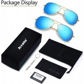 Aviator Aviator Sunglasses for Men Women - Metal Frame Military Style Sunglasses Polarized - 2 Pack (Blue+blue) - CT18X5LC03X...