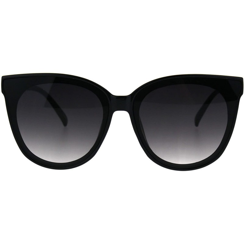 Rectangular Womens Minimal Horned Simple Plastic Boyfriend Style Sunglasses - Black Smoke - CT1860XMGW2 $13.39