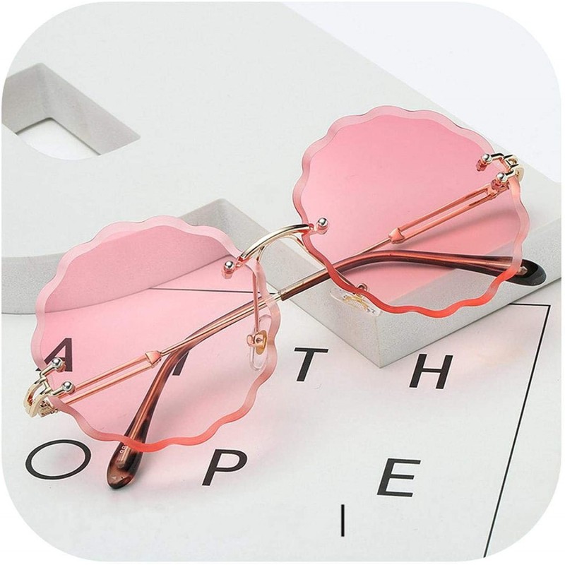 Round RimlRound Sunglasses Women Flower Gradient Sun Glasses Female Metal Frame Shades Eyewear UV400 - Pink - CP19859TSEE $22.34