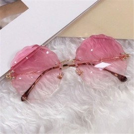 Round RimlRound Sunglasses Women Flower Gradient Sun Glasses Female Metal Frame Shades Eyewear UV400 - Pink - CP19859TSEE $22.34