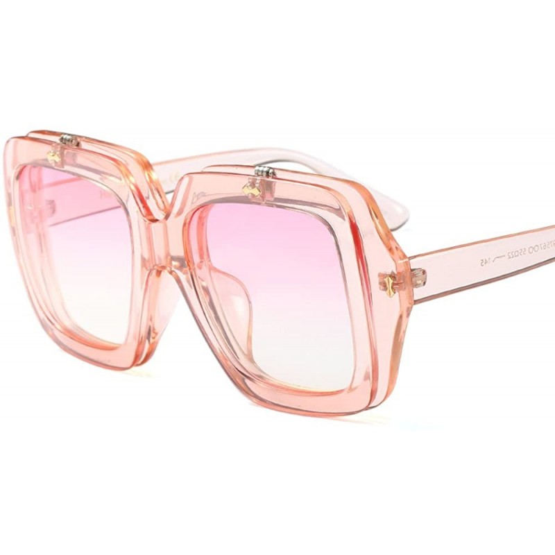 Oversized GU Square Flip Frame Sunglasses Women Men 759445 Oversized Big Goggle UV4 - Pink - CI11Z916BKF $11.79