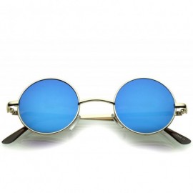 Round Retro Round Sunglasses for Men Women with Color Mirrored Lens John Lennon Glasses - Gold / Blue - C312MCI9497 $8.23