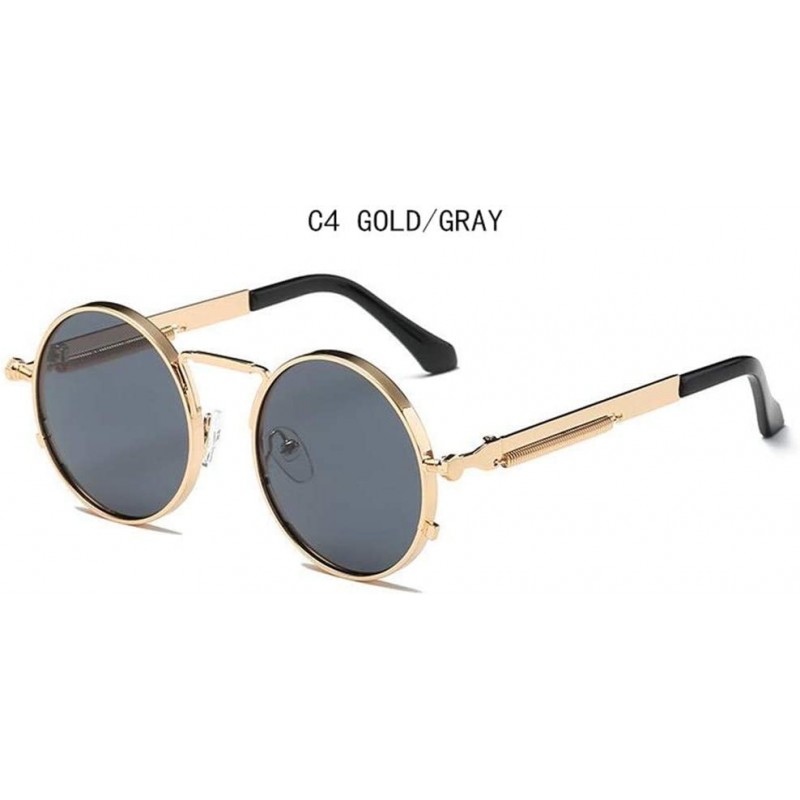 Oval Vintage Men Sunglasses Women Round Metal Frame Colorful Lens Sun Glasses - Gold Gray - CL194OGKQN6 $14.39