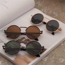 Oval Vintage Men Sunglasses Women Round Metal Frame Colorful Lens Sun Glasses - Gold Gray - CL194OGKQN6 $14.39