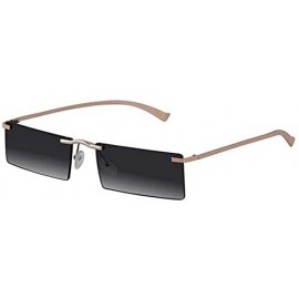 Rectangular Rectangle Rimless Metal Frame Retro Sunglasses Fashion Men Women Glasses - 3 Pack Gold/Black- Pink- Brown - CD197...