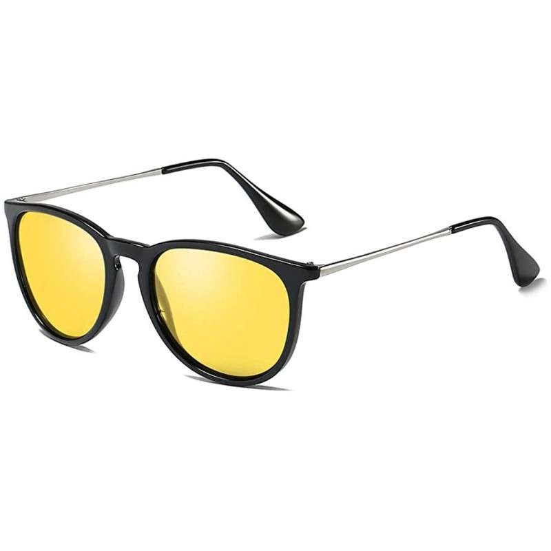 Round Sunglasses Unisex Polarized 100% UV Blocking Fishing and Outdoor Driving Glasses Round Fraframe Retro - Yellow - CI18W7...