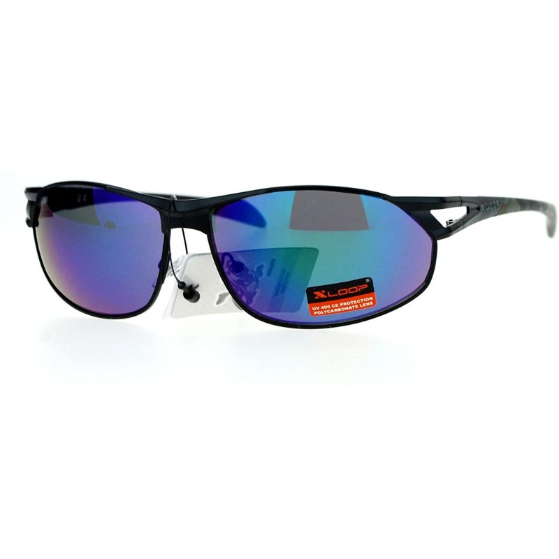 Oval Mens Mirrored Mirror Lens Camo Arm Warp Oval Sport Metal Sunglasses - Black Teal - C912HVJRNAD $13.61