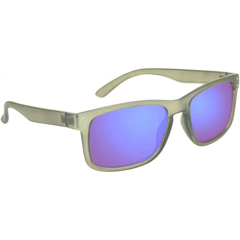 Square Sunglass Readers Horn Rim Frame with Blue Mirrored Lenses for Men and Women NOT BIFOCAL - Grey - CH18OWXUWAW $18.99