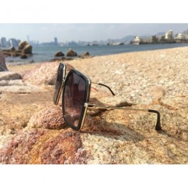 Rectangular Oversized Geometric Sunglasses for Women Fashion Chic Square Aviator Frame - Black - CC18DZXX9R3 $12.75