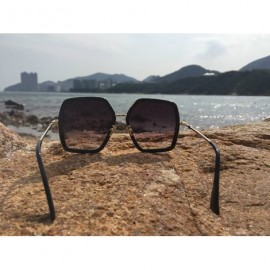 Rectangular Oversized Geometric Sunglasses for Women Fashion Chic Square Aviator Frame - Black - CC18DZXX9R3 $12.75