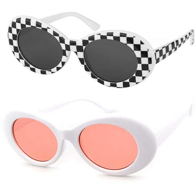 Goggle UV400 Clout Goggles Bold Retro Oval Mod Thick Frame Sunglasses - Checkered+pink(2pack) - CU18G6CLCNZ $12.78