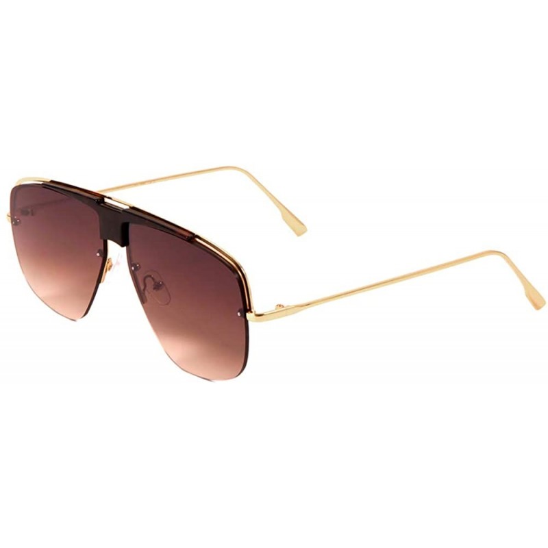 Rimless Rimless Geometric Flat Lens Metal Frame Plastic Shield Aviator Sunglasses - Brown - CN197QCCYU7 $17.40