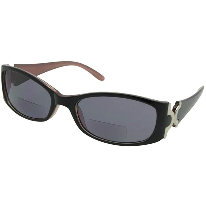 Rectangular Small Bifocal Sunglasses +1.25 Magnification Style B22 - Black/Rose Frame-gray Lenses - CO186C2TECL $12.74