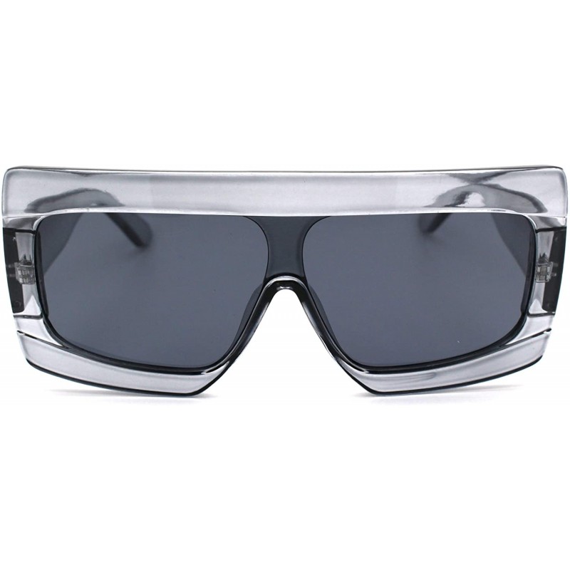 Rectangular Retro Thick Plastic Flat Top Robotic Shield Sunglasses - Slate Black - CD18UYSZHUQ $12.43