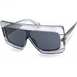 Rectangular Retro Thick Plastic Flat Top Robotic Shield Sunglasses - Slate Black - CD18UYSZHUQ $12.43