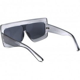 Rectangular Retro Thick Plastic Flat Top Robotic Shield Sunglasses - Slate Black - CD18UYSZHUQ $12.43