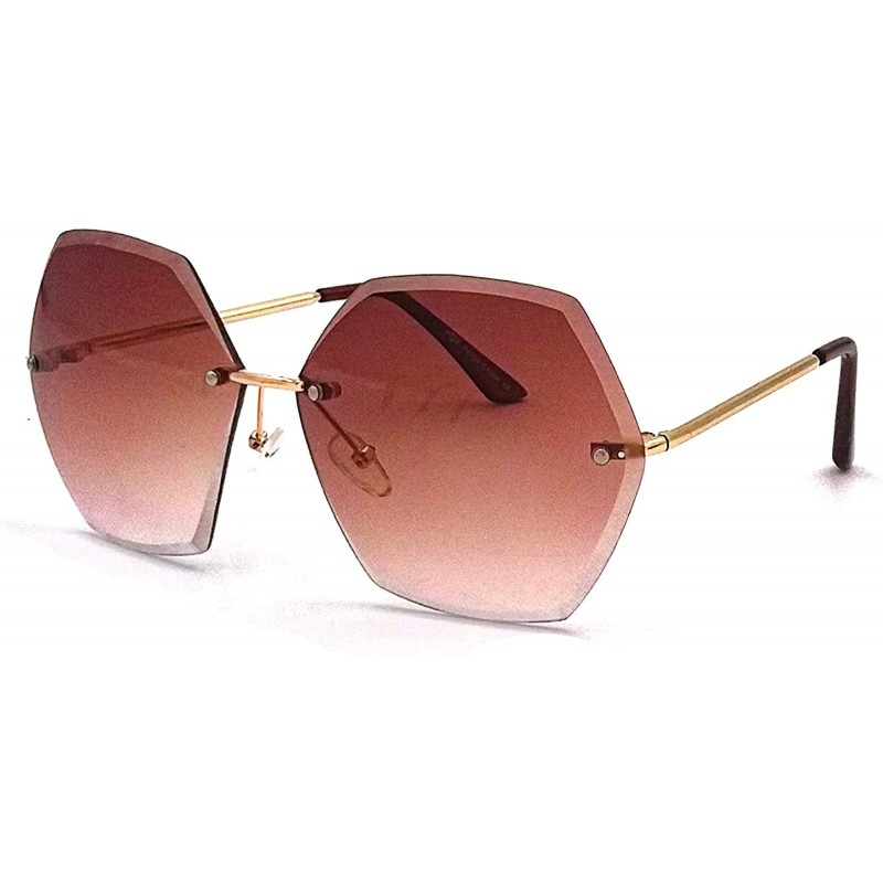 Rimless Women Oversized Rimless Diamond Cutting Lens Sunglasses P4159 - Gold Gradient Brown - CJ18IRYZ9N3 $10.27