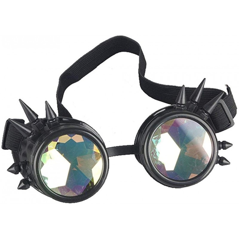 Goggle Kaleidoscope Rave Rainbow Crystal Lenses Steampunk Goggles - Black - CW18LYOHD64 $13.79