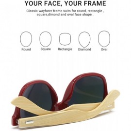 Square Fashion Square Bamboo Wood Mirrored Sunglasses for Men Women - Red Frames/Red Lens - C8182SNACIH $9.43