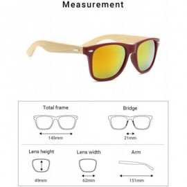 Square Fashion Square Bamboo Wood Mirrored Sunglasses for Men Women - Red Frames/Red Lens - C8182SNACIH $9.43