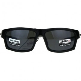 Rectangular Mens Xloop Classic Rectangular Warp Biker Style Sunglasses - Shiny Black - CF1886NA69W $10.37