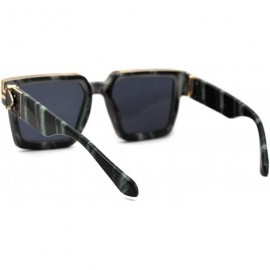 Oversized Womens Luxury Diva Art Deco Squared Mafia Plastic Sunglasses - Marble Solid Black - CR18WWGR9DT $17.45